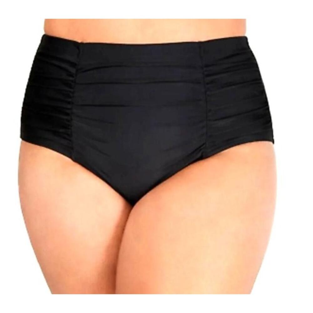 Black High-waist Retro Ruched Front Bikini Bottom Size 24 W NWOT